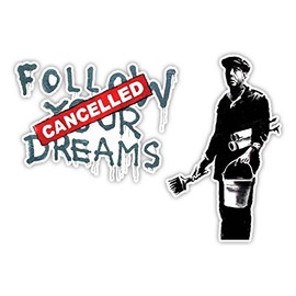 Pack of 2 Banksy Follow Your Dreams Design | Wall Art Graffiti Vinyl Sticker | Urban Art Window, Car, Laptop Decal (Medium - 10x14cm)