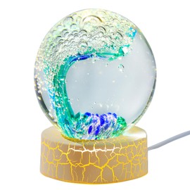 Hand Blown 3.1" Crystal Waves Ball Sea Glass Art Gifts for Women Men Ocean Figurines Decor Paperweight Coastal Decor for Home Aquarium Sphere Ornaments (Blue)