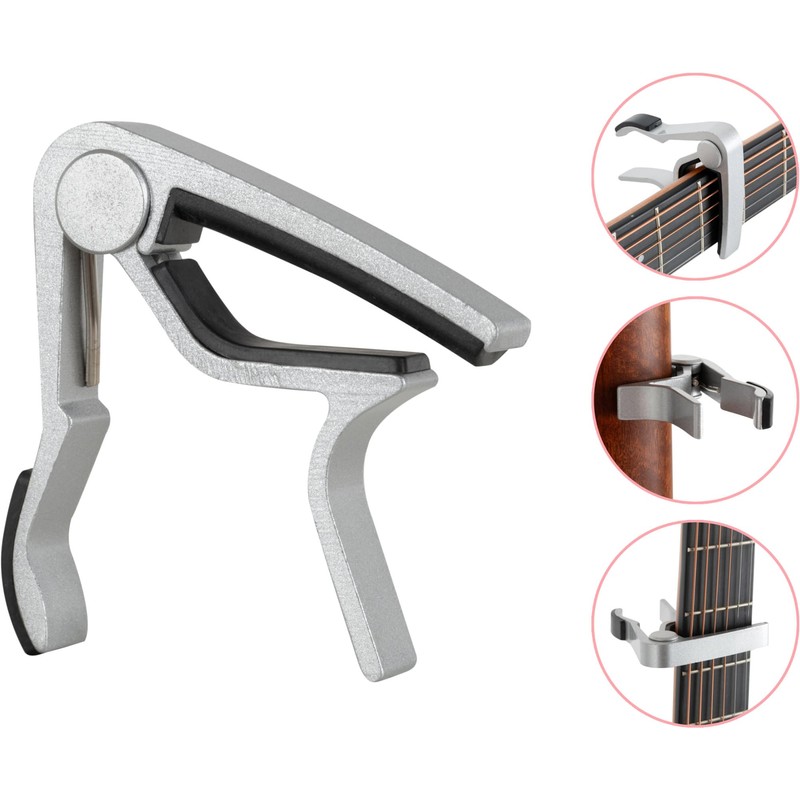 Rocktile TC1-AE Kapodaster für Western & E-Gitarre (Silber, gleichmäßiger Andruck