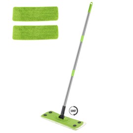 Runful Green Mop, Flat Mops for Floor Cleaning with Long Handle, Small Dry Mops, Home Floor Cleaning Mop Tool for Wood/Tile/Laminate/Marble
