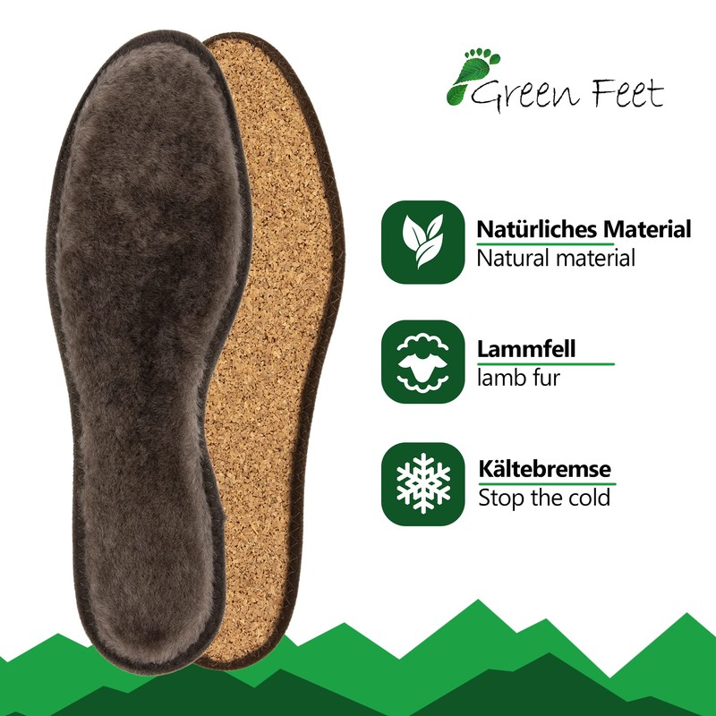 Real Warm Lambskin Insole, Brown, Cork or Texon, Made in