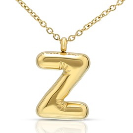 Joacii 18K Gold-Plated Bubble Initial Letter Pendant Necklace for Women Chunky Custom Puffy Alphabet Letter Name Drop Necklace for Men, Stainless Steel