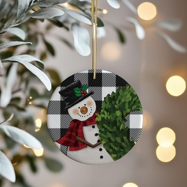 Snowman Ornaments, Black Buffalo Plaid Snowman Christmas Ornaments for Christmas Tree, Snowman Christmas Ornaments, Snowman Decorations for Christmas Tree, Christmas Decorative Hanging Ornament