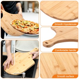 Briwooody Pizza Peel 12 Inch Wooden Bamboo Pizza Paddle Wood Pizza Board Pizza Cutter Rocker with Wood Handle Pizza Spatula Pizza Pie Servers for Cheese Bread Oven Baking Dough Pastry Accessory