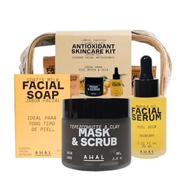 AHAL Kit Facial Antioxidante de Skincare y Cuidado de la Piel | Jabón Facial, Mascarilla Facial y Suero Facial para Piel Seca y Normal