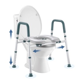 Raised Toilet Seat with Handles, Toilet Seat Riser for Seniors with Adjustable Height & Width, 400lb Cozy Padded Elevated Toilet Seat for Elderly, Handicap and Disabled, Fit Any Toilet