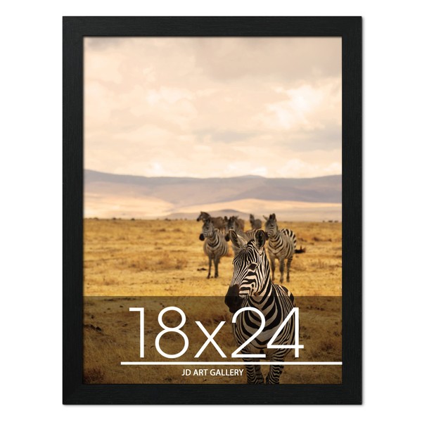 JD Art Gallery Poster Frame 18x24 Black, Handcrafted with Eco-friendly Wood and Polished Plexiglass, Flexible Hanging in Horizontal or Vertical Format and Hanging Hardware Included