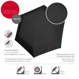 Knirps Ultra US.050 Slim Manual Pocket Umbrella - Ultra Light and Flat - Storm Resistant - Windproof - 21 cm - Neon Black, Neon Black, Modern