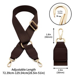 QIUTIMIY Canvas Adjustable Replacement Bag Strap, Wide Shoulder Bag Belt with Metal Swivel Hooks for Messenger Bag Handbag, Gold-dark brown