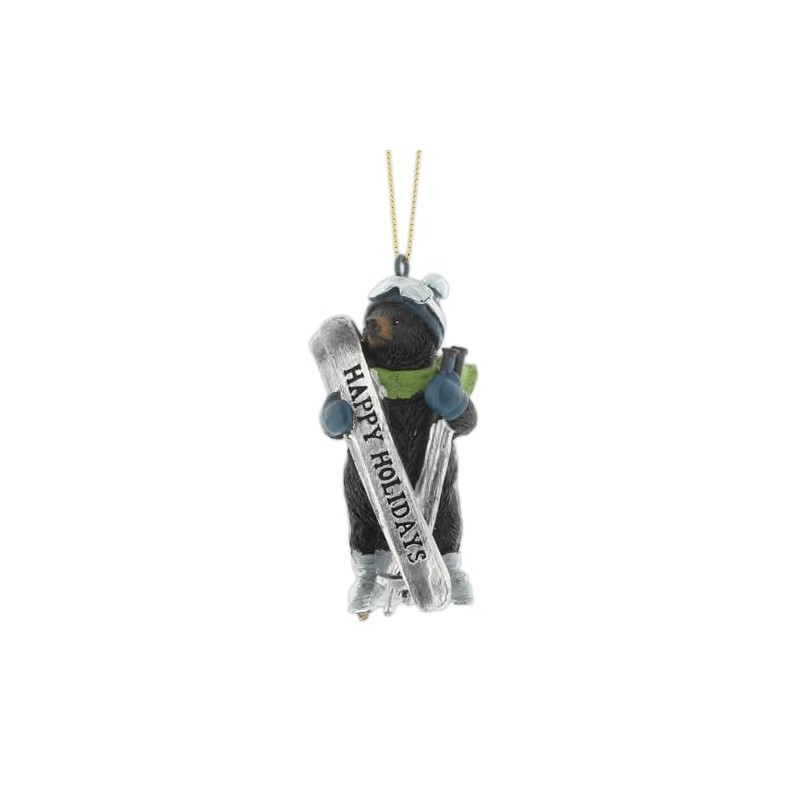 The Bridge Collection 3.75" Skiing Resin Black Bear Ornament -