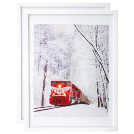 Egofine 18x24 Solid Wood Poster Frames Matted for 16x20 White - Acrylic Plexiglass Front for Wall Mounting Hanging Picture Frame Vertically or Horizontally, Set of 2