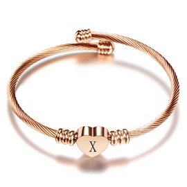 OutstandLong Initial X Letter Rose Gold Cuff Bracelet for Women Alphabet Heart Expandable Charm Bracelets Mom Sister Wife Jewelry