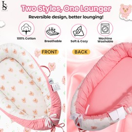Baby Lounger for Newborn 0-24 Months – Breathable & Soft Baby Nest Cotton Cover – Reversible, Lightweight & Portable Infant Lounger for Girl & Boy - Baby Essentials for Home & Travel by Leosole