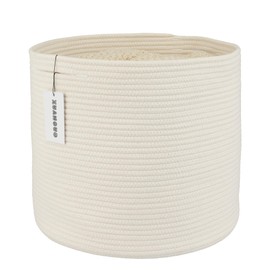 XUANGUO Cotton Rope Basket For Girls Boys Kids 16”X14” Baby Laundry Basket Nursery Bin Round Woven Basket Organizer For Storage Toys Blankets Shoes Clothes white