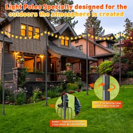 JYTOBN 10Ft String Light Poles 4 Pack,Poles for Hanginig Outdoor String Lights with Fork and Fence Clamp