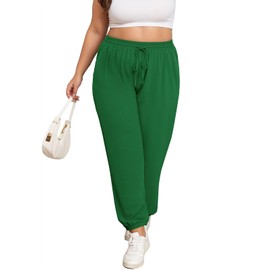 Lastshe Womens Plus Size Casual Pants High Waisted Adjustable Drawstring St. Patrick's Day Elastic Cuff Pants Trousers with Pockets,Dark Green,3X
