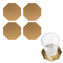 4pcs Gold Octagon Stainless Steel Coasters 9.5cm Heat Insulation Metal Cup Mats Drinking Coaster For Cafe,Bar