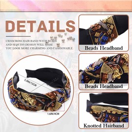 Woeoe Bead Knotted Hair Loop Sequin No Slip Headband Crisscross Hair Band Party Festival Hair Accessories for Women Girls