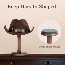 SEKSON Cowboy Hat Stand, Tabletop Hat Display Rack, Solid Wood Hat Holder Stand for Caps Wigs Helmets, Rustic Brown (One Piece)