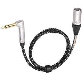 DETAME 6FT Right Angle 1/4 TRS to XLR 3Pin Male Audio Cable,3Pin XLR Male to 6.35mm 90 Degree Turn TRS Active Speaker Signal Cable
