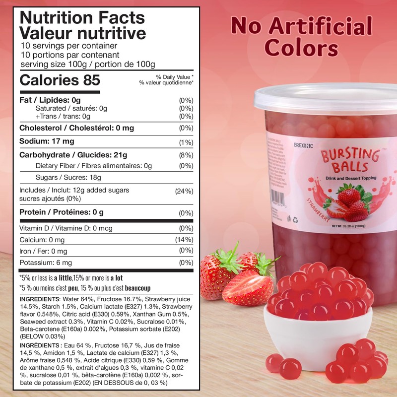 BREXONIC Strawberry Boba Pearls Popping Bursting Boba, Tapioca Pearls For