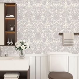 Skyblur Peel and Stick Wallpaper Vintage Floral Contact Paper Boho Beige Baroque Wallpaper Textured Removable Self Adhesive Vinyl Wall Paper for Bedroom Living Room 17.5"×118"