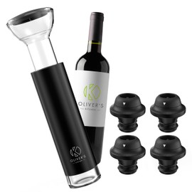 Oliver's Kitchen ® Premium Wine Saver - Vacuum Pump with 4X Wine Stoppers - Wine Stopper Keeps Wine Fresher for Longer - Wine Preserver Perfect for Cork Bottles - Perfect Wine Accessories Gift
