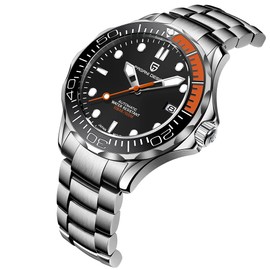 RollsTimi Pagani Design Men's Mechanical Watch Hour Hand Bright Steel Dive Watch Japanese Movement Sapphire Crystal Calendar Display Fashion Business NH35 Watch 1667 (Steel Orange-1667JC)