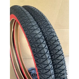 Duro Bicycle Tires + Tubes 20 x 1.95 BMX Freestyle DURO Black / Red Wall Bike BUNDLE