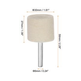 sourcing map 10pcs Wool Felt Mounted Mandrel Points 30mm Head 1/4 Inch Shank Cylinder Polishing Bits Burrs Felt Polishing Buffing Wheel for Rotary Tool