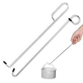 NQEUEPN 2pcs Swimming Pool Skimmer Basket Hook, 14.57in Long Stainless Steel Skimmer Basket Handle Skimmer Lid Lifting Extension Hook Debris Remover Tool Knee & Back Saver