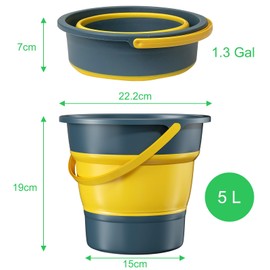 Ghazpmuk Collapsible Plastic Bucket, Folding Bucket, Sand Bucket, Foldable Bucket, Folding Bucket, Space Saving, Portable Cleaning Bucket, Sink Tub, for Cleaning, Camping, Fishing, Travel (5L)