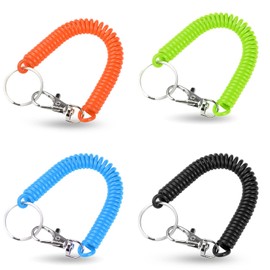 [Doyime] Spiral Cord Set of 4 Key Ring Key Chain Key Chain Coil Strap Elastic Drop Prevention Anti-theft Anti-Lost Outdoor Elastic Cord Fishing Climbing, 4 colors