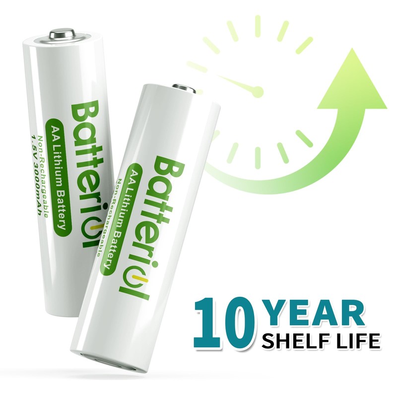 Batteriol Lithium Batteries AA, Double A Batteries 3000mAh 1.5V Long