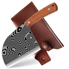 SHARP CASTLE Serbian Chef Knife, Ultra Sharp Butcher Knife with Leather Sheath, Meat Cleaver Knife for Kitchen, Outdoor Camping, Christmas Gifts Idea