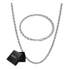 Dazisiny 2pzs Pulsera Y Collar Torsal Acero Inoxidable Hombre Plata.Cadena de hombre.Regalos de San Valentín.regalos Para Novio,hombres,mujers,novia,parejas,papá,mamá.