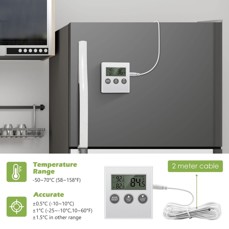 KeeKit Refrigerator Thermometer, 2 Pack Digital Freezer Thermometer, Upgraded Fridge