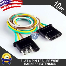 225FWY 10pc 2ft Trailer Light Wiring Harness Extension 4-Pin 18 AWG Flat Wire Connector