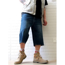 D.IIZOO C22629B Big Silhouette, 3/4 Length Jeans, Denim Shorts, Men's, Wide, Denim Pants, Medium Pants, Loose Fit, Baggy Pants, 3/4 Length Jeans, Extra Thick, Shorts, Work Pants, Knee Length, Hip Hop,