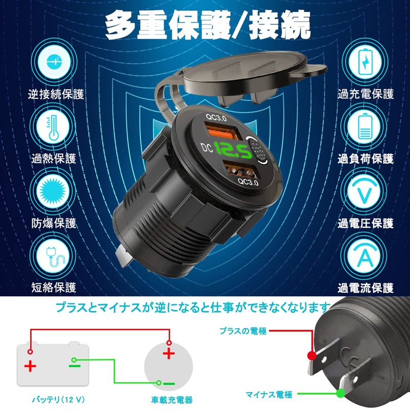 Palumma USB Car Charger, QC3.0 Rapid Charging, Power Socket, Embedded