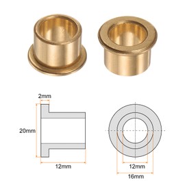 QUARKZMAN Flange Bearing Sleeve 12 mm Bore 16 mm OD 12 mm Length 2 mm Flange Thickness Bronze Bushing Self-Lubricating Sliding Bushing Sleeve for Industrial Systems Pack of 2