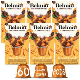 Belmio Caramel Caramba Flavour Aluminium Nespresso Original Compatible Coffee Pods - Rainforest Alliance Certified 60 Capsules (6 x 10 packs) - Harmonious Balanced Espresso with Sweet Caramel Flavour