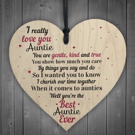 RED OCEAN Love You Auntie Wooden Heart Family Keepsake Birthday Aunty Aunt Mum Birthday Thank You Sign