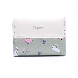 AOVINBID Cute Bunny Trifold Small Womens Wallet, Green, Cute Slim Tri-folded Wallet