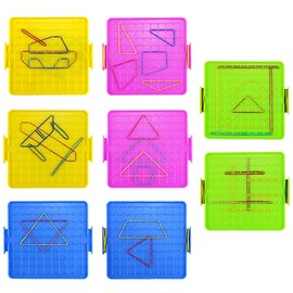 Oopsu 8 Pack Plastic Mathematical Manipulative Material Array Block Geo Board with 80 Latex Bands for Kids(4 Colors)