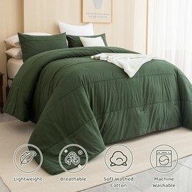Sanracie Olive Green Oversized King Plus Comforter 128 * 120, Cotton Dark Green Pinch Pleat Bedding Comforers Set,3pc Aesthetic Comforter Super King Soft Lightweight Bed Set All Season