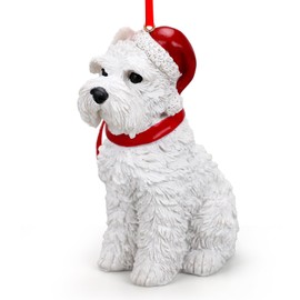 White Mini Schnauzer Christmas Ornament Holiday Dog Resin Figurine Collectible Gifts for Dog Lovers Xmas Tree Decorations, 3.5 Inch