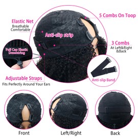 Afro Kinky Curly Human Hair Wigs Upgrade V Part Wigs Human Hair With Drawstring,200% Density Wear And Go Glueless Wig Full Head Clip Ins Half Wig(24 Inch,Natural Color)