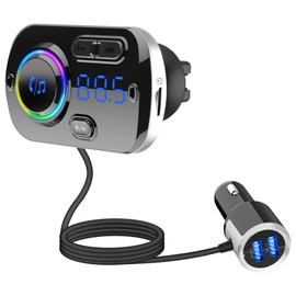Bluetooth Car Adapter Bluetooth 5.0 Radio Transmitter with 7-Colour Ambient Light Support FM 87.5-108MHz Hands-Free Calling Q3.0 Quick Charge Voice Assistant Navigation Voice Prompts