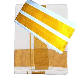 Stylesindia Cotton Single Layer Colored Dhoti 1.8 Meters Length Lungi Sarong with Resham/Zari Designer Border Angavastram, White, One Size